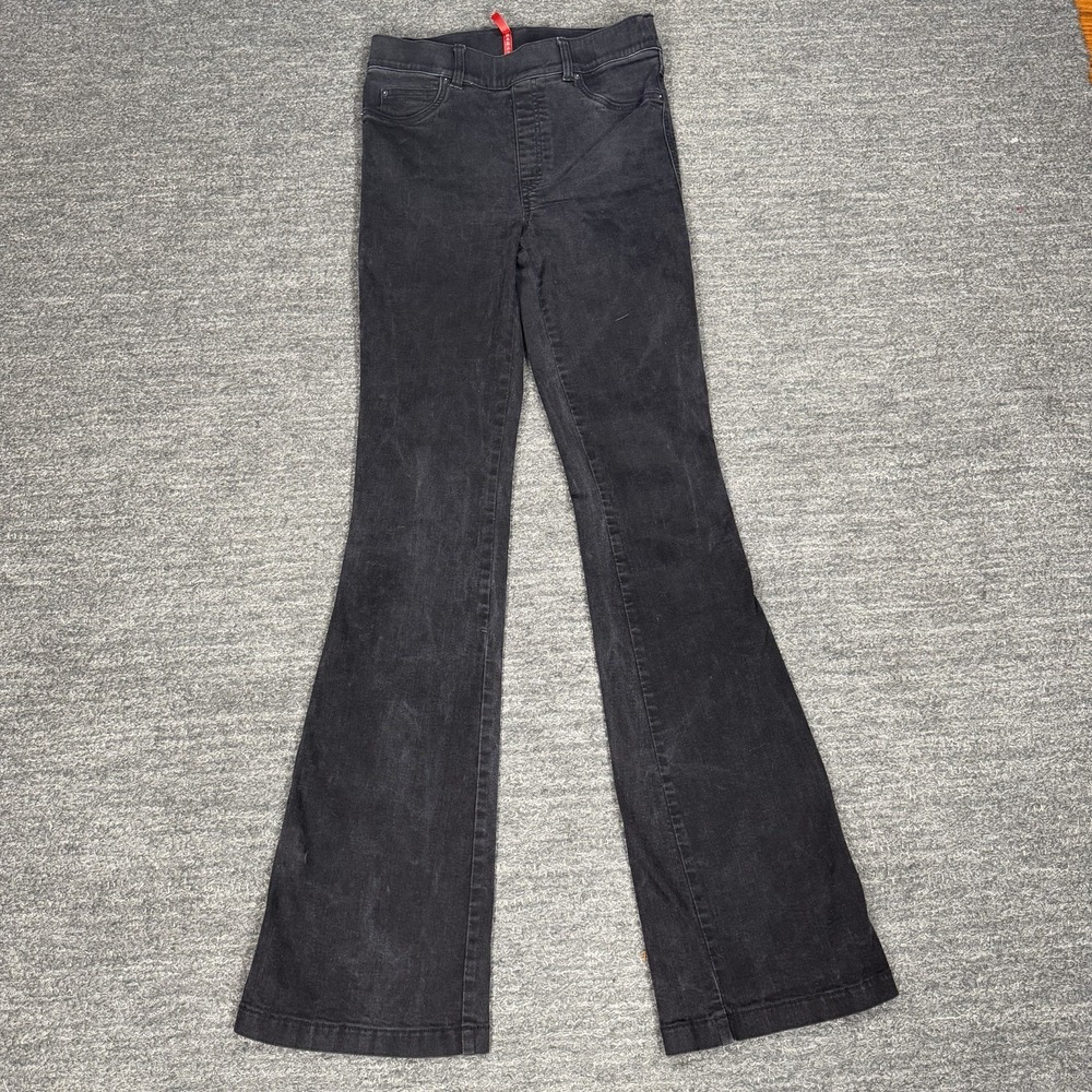 Spanx Jeans Women Black Flare Black Slimming Pull On Stretch Denim High Rise